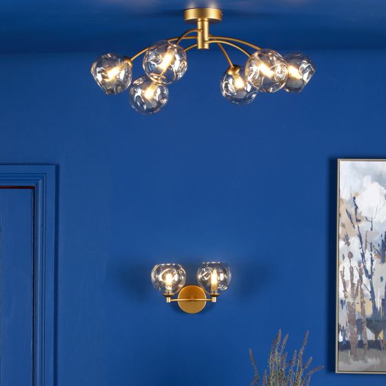 Där Lighting Izzy 2 Light Wall Light Gold & Champagne Dimpled Glass