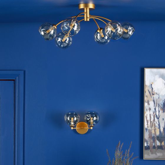 Där Lighting Izzy 2 Light Wall Light Gold & Champagne Dimpled Glass