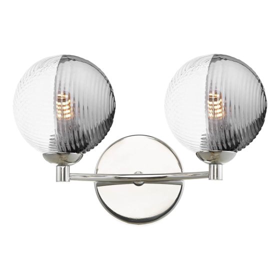 där lighting Izzy 2 Light Wall Light Polished Chrome & Smoked/Clear Ribbed Glass