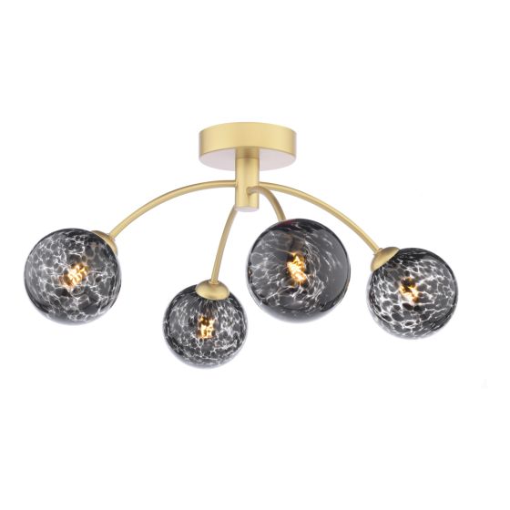 där lighting Izzy 4 Light Semi-Flush Gold and Black Confetti Glass