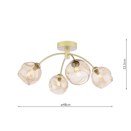 Där Lighting Izzy 4 Light Semi-Flush Gold & Champagne Dimpled Glass