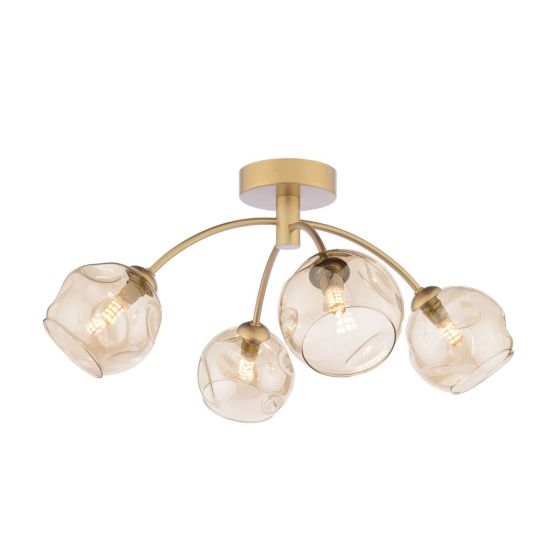 där lighting Izzy 4 Light Semi-Flush Gold & Champagne Dimpled Glass