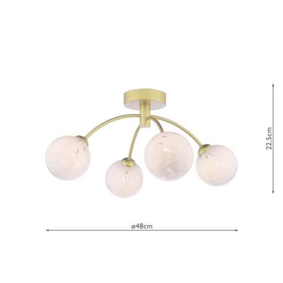 Där Lighting Izzy 4 Light Semi-Flush Gold & Confetti Glass