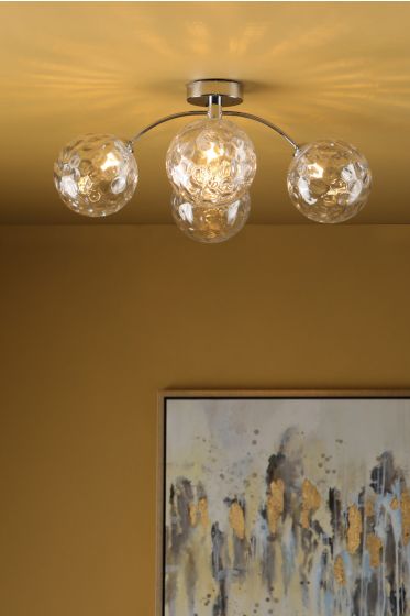 Där Lighting Izzy 4 Light Semi Flush Polished Chrome Clear Dimpled Glass