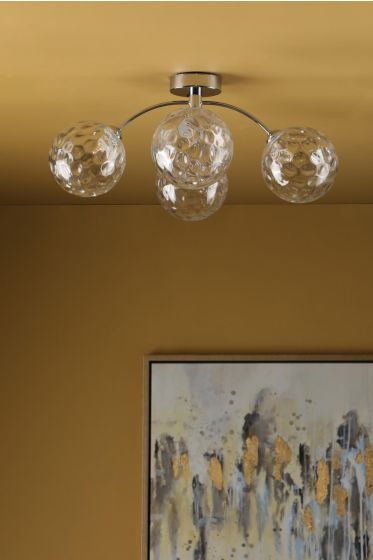 Där Lighting Izzy 4 Light Semi Flush Polished Chrome Clear Dimpled Glass