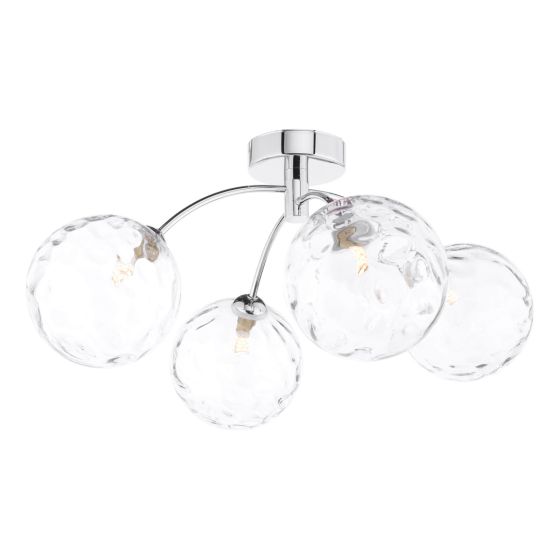 där lighting Izzy 4 Light Semi Flush Polished Chrome Clear Dimpled Glass
