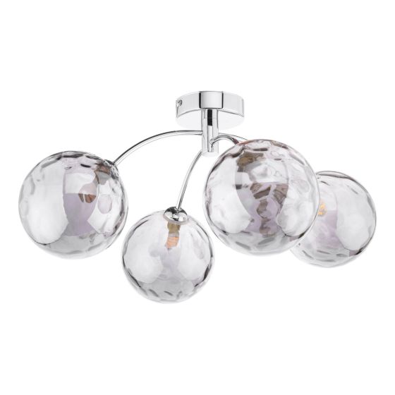 Där Lighting Izzy 4 Light Semi Flush Polished Chrome Smoked Dimpled Glass