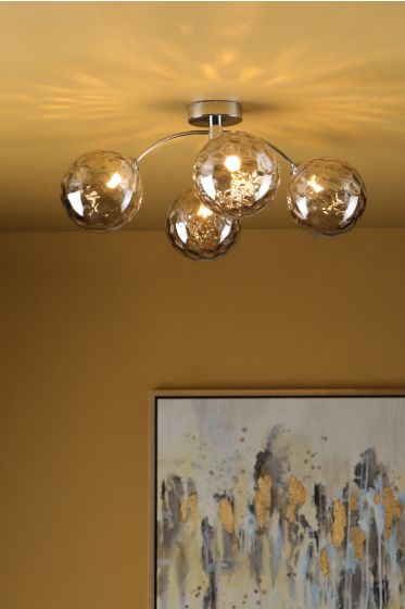 Där Lighting Izzy 4 Light Semi Flush Polished Chrome Smoked Dimpled Glass