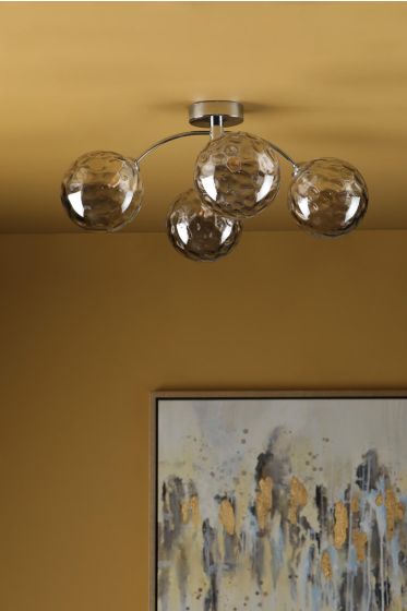 Där Lighting Izzy 4 Light Semi Flush Polished Chrome Smoked Dimpled Glass