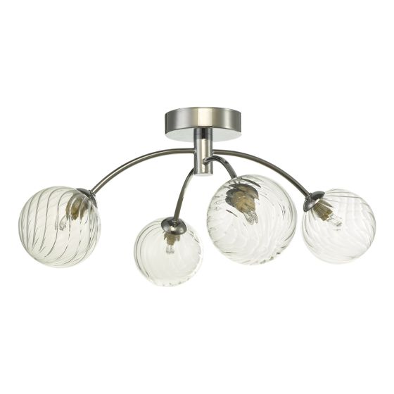 Där Lighting Izzy 4 Light Semi Flush Polished Chrome Twisted Glass