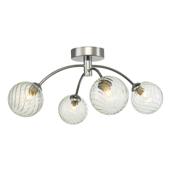 där lighting Izzy 4 Light Semi Flush Polished Chrome Twisted Glass