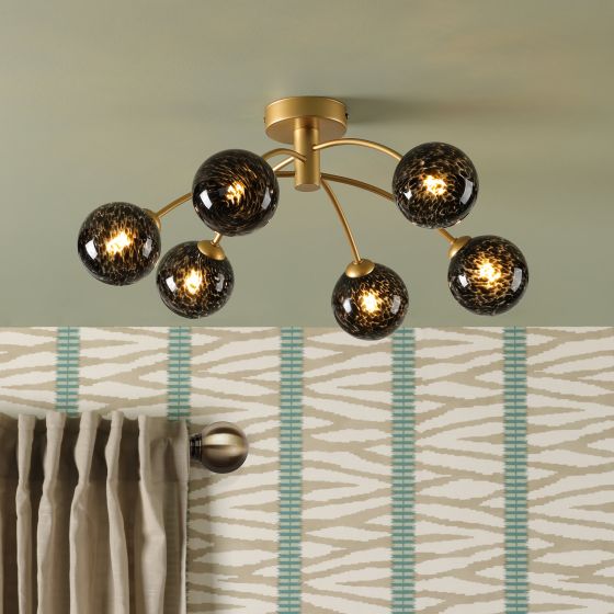 Där Lighting Izzy 6 Light Semi-Flush Gold And Black Confetti Glass