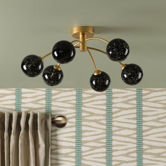 Där Lighting Izzy 6 Light Semi-Flush Gold And Black Confetti Glass