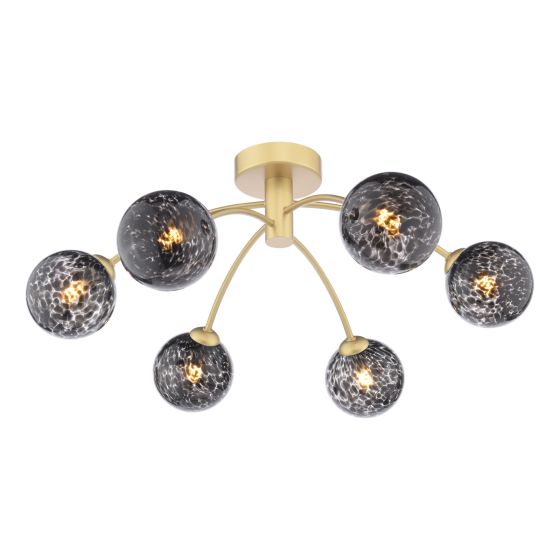 där lighting Izzy 6 Light Semi-Flush Gold and Black Confetti Glass