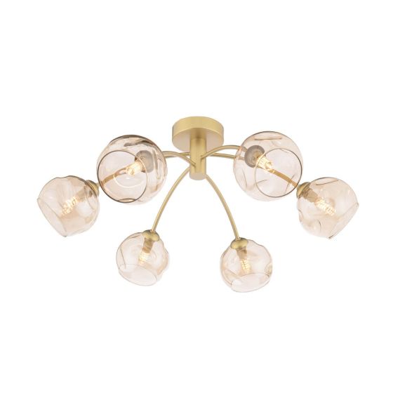 där lighting Izzy 6 Light Semi-Flush Gold & Champagne Dimpled Glass