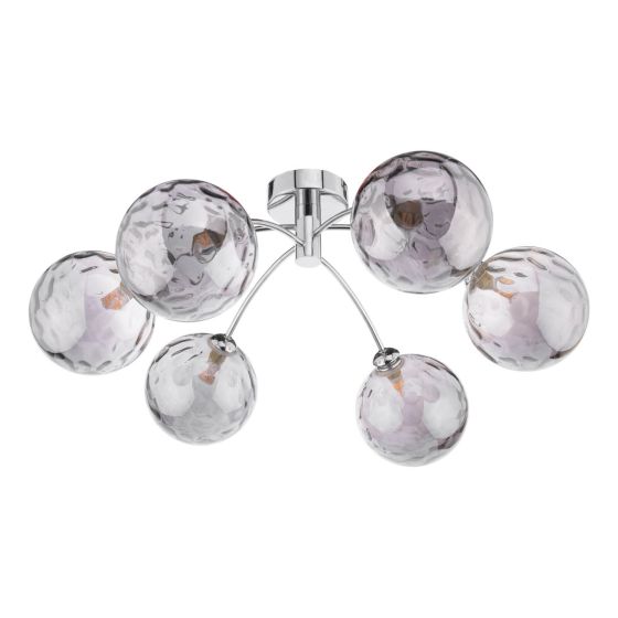Där Lighting Izzy 6 Light Semi Flush Polished Chrome Smoked Dimpled Glass