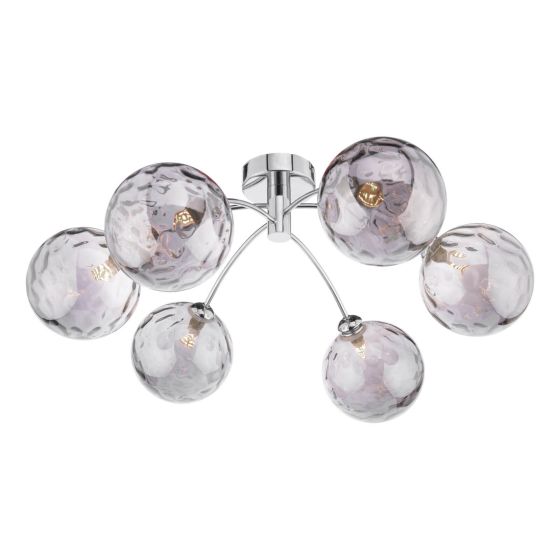 där lighting Izzy 6 Light Semi Flush Polished Chrome Smoked Dimpled Glass