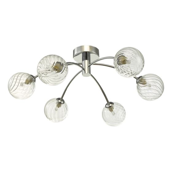 Där Lighting Izzy 6lt Semi Flush Polished Chrome Twisted Glass