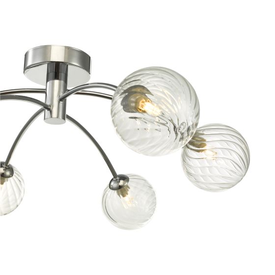 Där Lighting Izzy 6lt Semi Flush Polished Chrome Twisted Glass