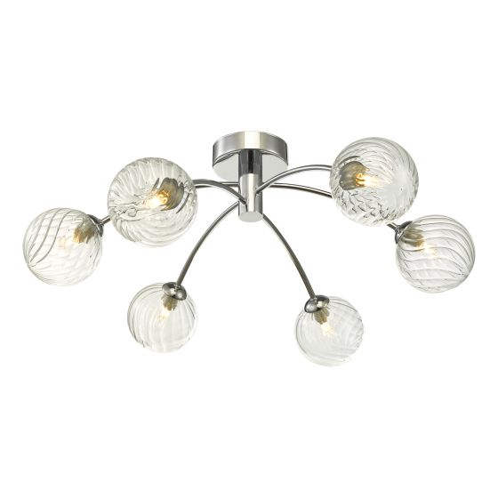 där lighting Izzy 6lt Semi Flush Polished Chrome Twisted Glass