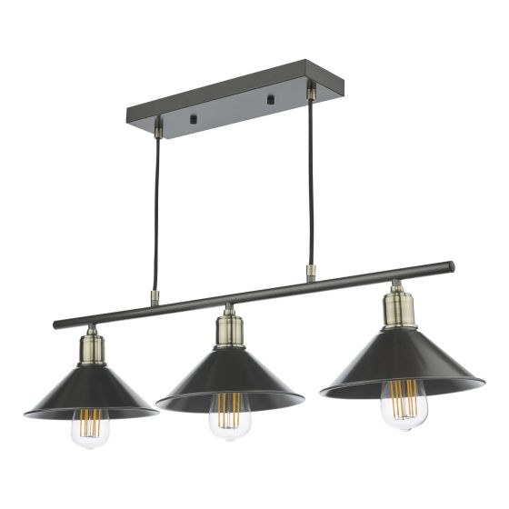 Där Lighting Jalen 3 Light Bar Pendant Graphite Antique Brass