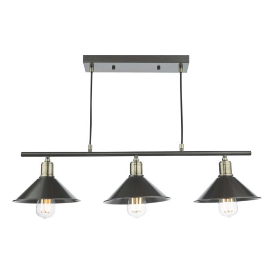 Där Lighting Jalen 3 Light Bar Pendant Graphite Antique Brass