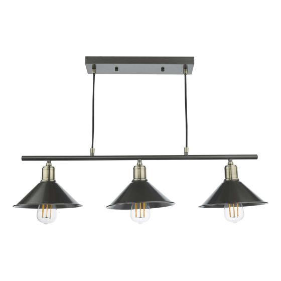 Där Lighting Jalen 3 Light Bar Pendant Graphite Antique Brass