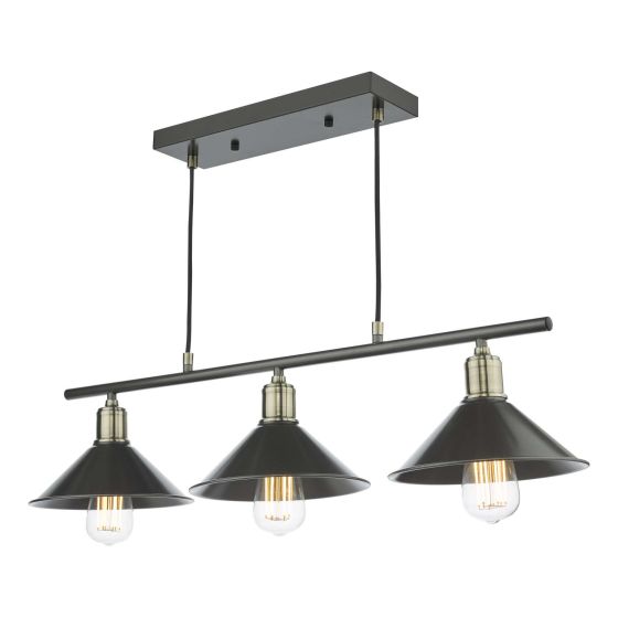 där lighting Jalen 3 Light Bar Pendant Graphite Antique Brass