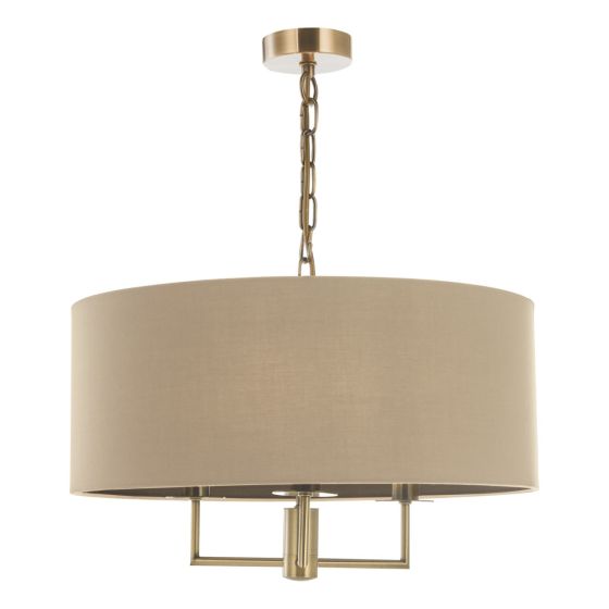 Där Lighting Jamelia 3 Light Shadelier Antique Brass Taupe Shade
