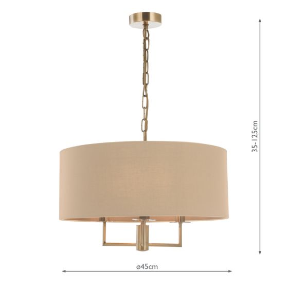 Där Lighting Jamelia 3 Light Shadelier Antique Brass Taupe Shade