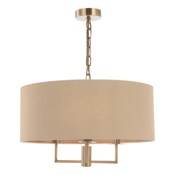 där lighting Jamelia 3 Light Shadelier Antique Brass Taupe Shade