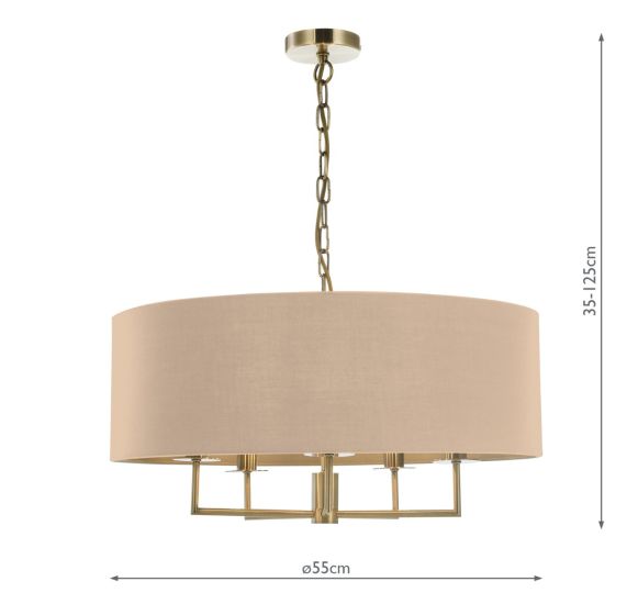 Där Lighting Jamelia 5 Light Shadelier Antique Brass Taupe Shade