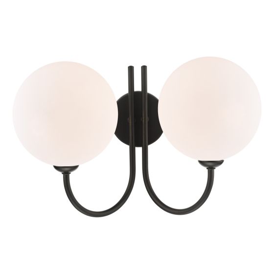 där lighting Jared 2 Light Wall Light Matt Black and Large Opal Glass