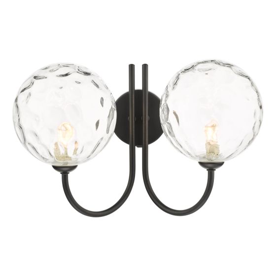 Där Lighting Jared 2 Light Wall Light Matt Black Clear Dimpled Glass