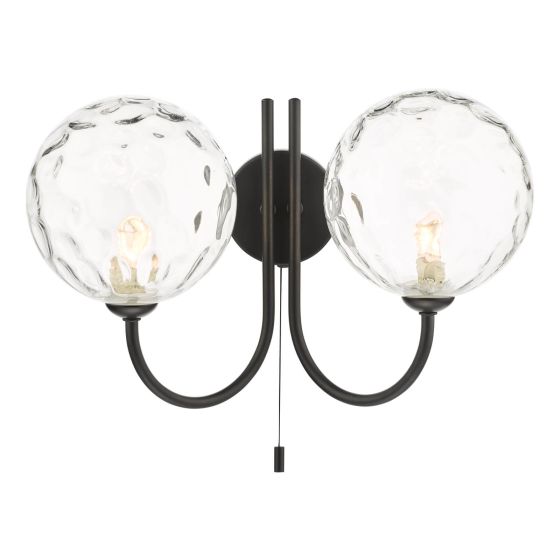 där lighting Jared 2 Light Wall Light Matt Black Clear Dimpled Glass