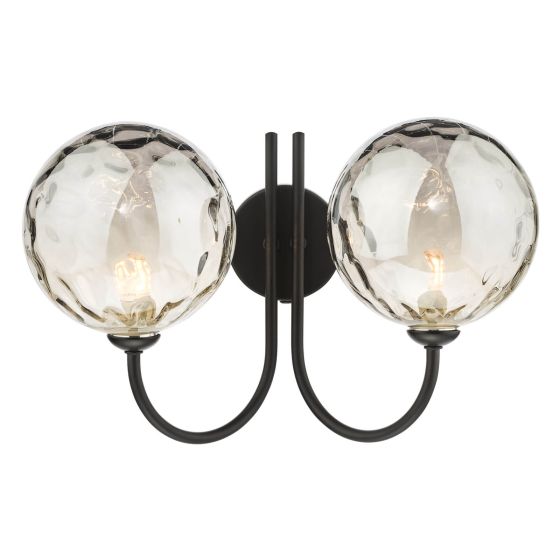 Där Lighting Jared 2 Light Wall Light Matt Black Smoked Dimpled Glass
