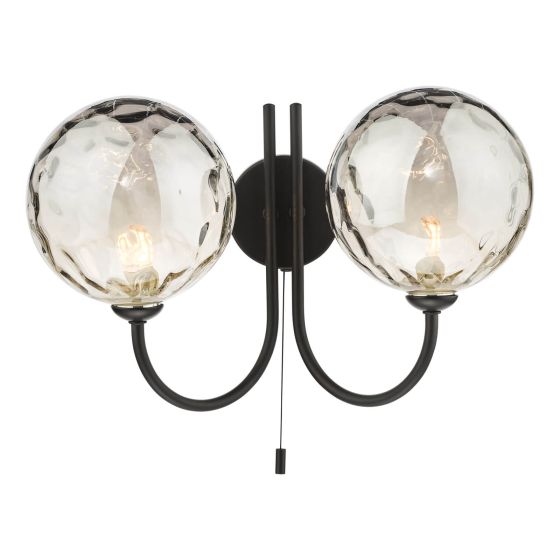 där lighting Jared 2 Light Wall Light Matt Black Smoked Dimpled Glass