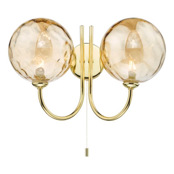 där lighting Jared 2 Light Wall Light Polished Gold And Champagne Dimpled Glass