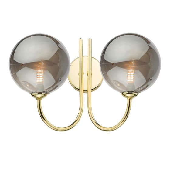 där lighting Jared 2 Light Wall Light Polished Gold and Large Smoked Glass