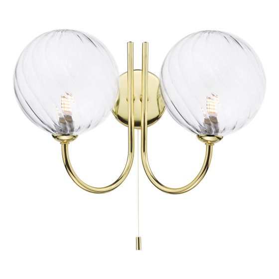 där lighting Jared 2 Light Wall Light Polished Gold and Twisted Glass