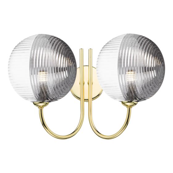 där lighting Jared 2 Light Wall Light Polished Gold & Smoked/Clear Ribbed Glass