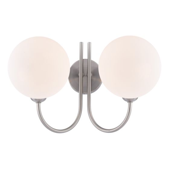 där lighting Jared 2 Light Wall Light Satin Nickel and Large Opal Glass