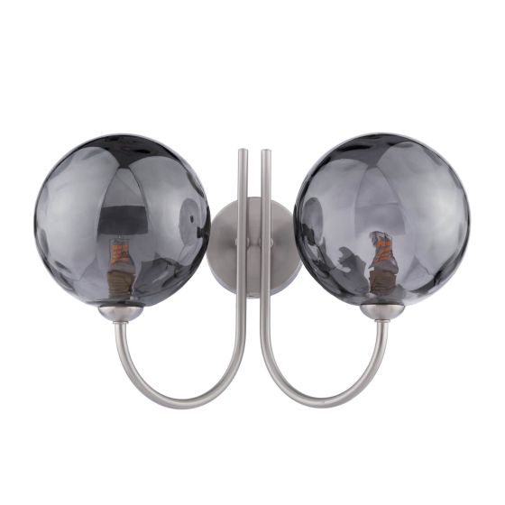 Där Lighting Jared 2 Light Wall Light Satin Nickel And Smoked Dimpled Glass
