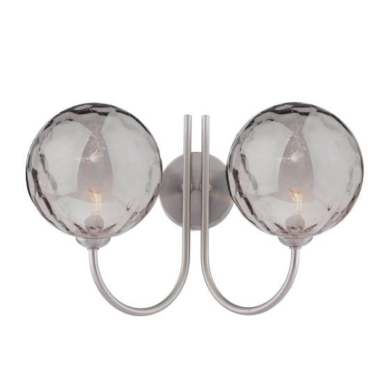 där lighting Jared 2 Light Wall Light Satin Nickel and Smoked Dimpled Glass