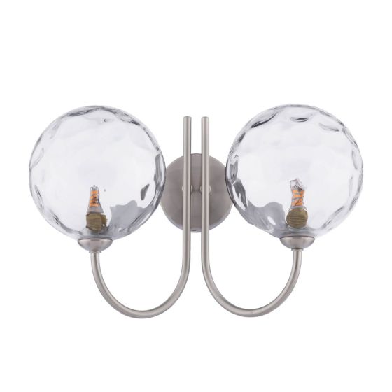 Där Lighting Jared 2 Light Wall Light Satin Nickel & Dimpled Clear Glass