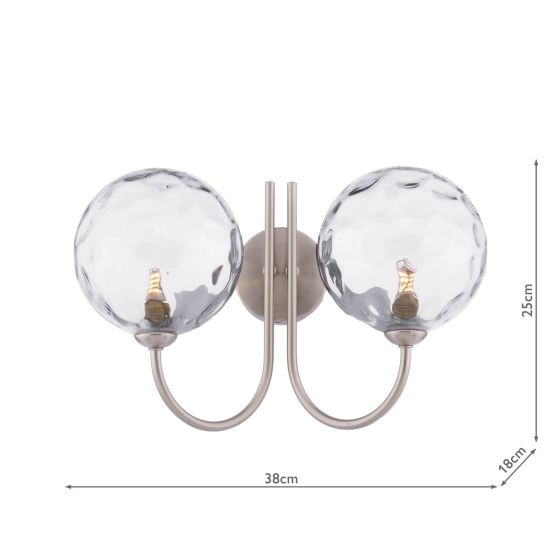 Där Lighting Jared 2 Light Wall Light Satin Nickel & Dimpled Clear Glass