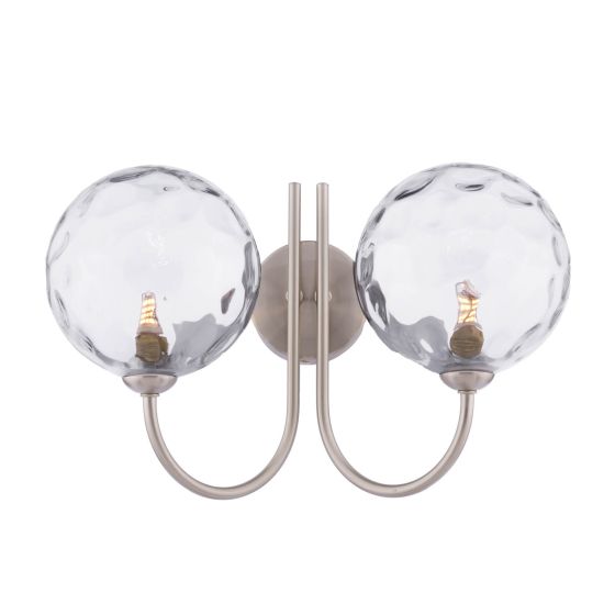 där lighting Jared 2 Light Wall Light Satin Nickel & Dimpled Clear Glass