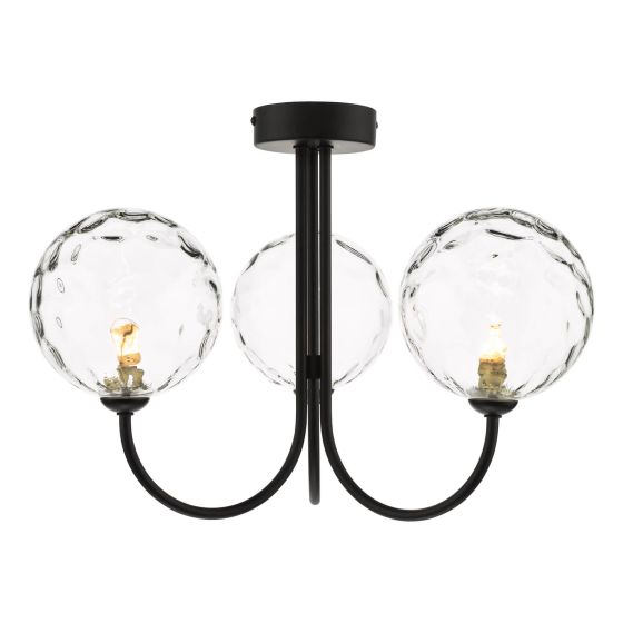 där lighting Jared 3 Light Semi Flush Matt Black Clear Dimpled Glass