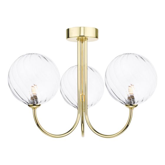 där lighting Jared 3 Light Semi-Flush Polished Gold and Twisted Glass