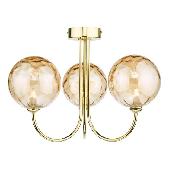där lighting Jared 3 Light Semi Flush Polished Gold Champagne Dimpled Glass